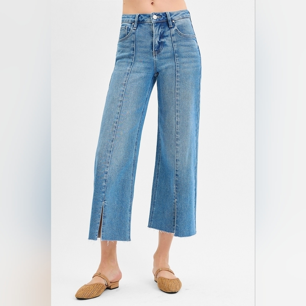 RISEN Women's Tummy Control Wide Leg Jeans Split Hem Seam Medium HR Various NEW - Picture 5 of 10